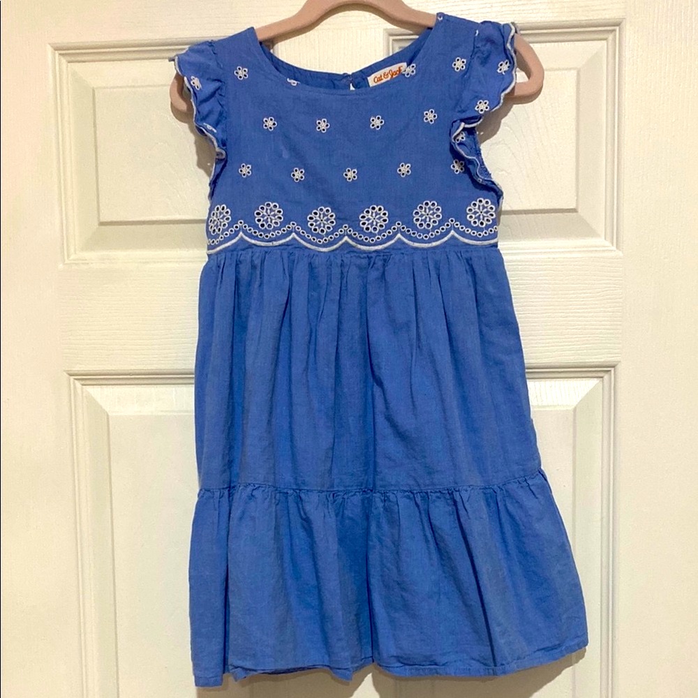 Cat & Jack Blue Girls Dress 100% Cotton Like New Fully Lined Size 6-7